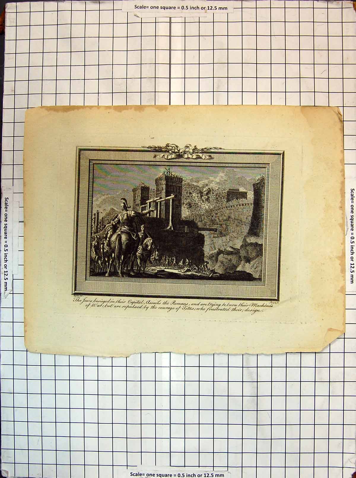 Old Antique Print Jews Besieged Capital Assails Romans Machines War Titus