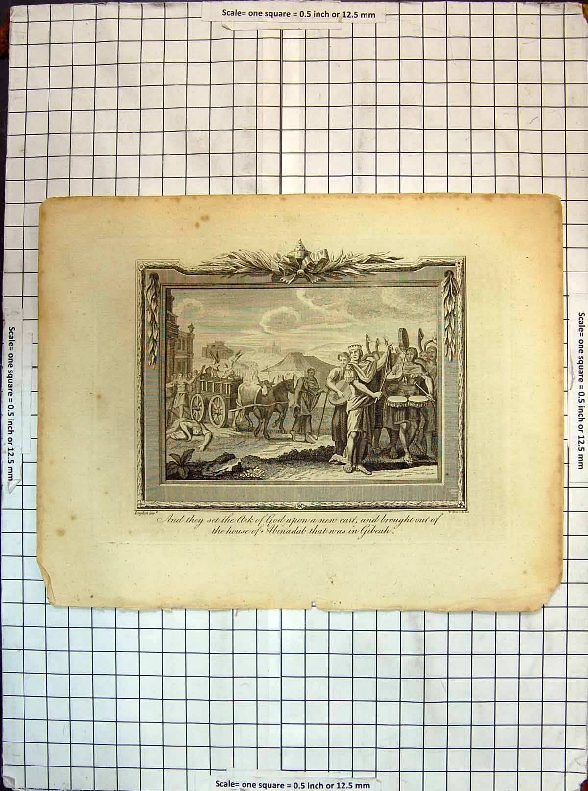 Original Old Antique Print House Abinadab Gibeah Ark God Religion