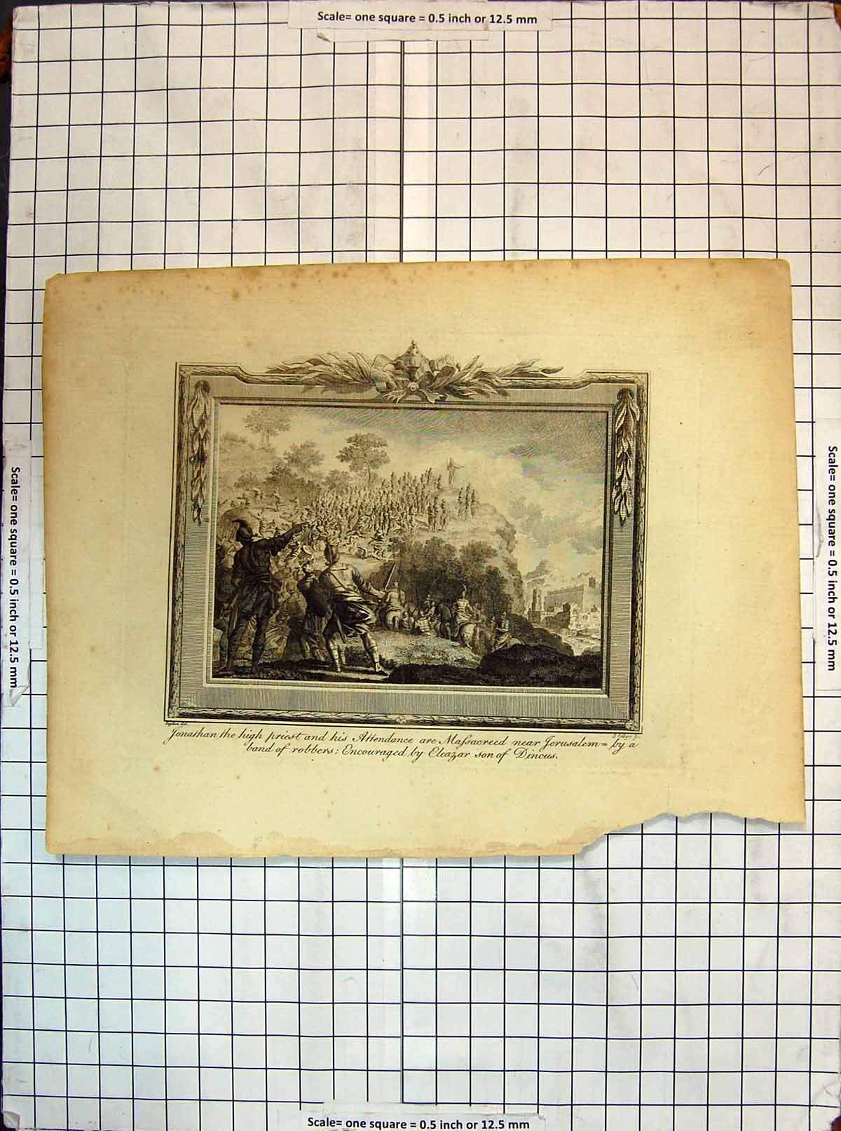 Antique Old Print Jonathan High Priest Jesusalem Massacre Eleazar Son Dincus