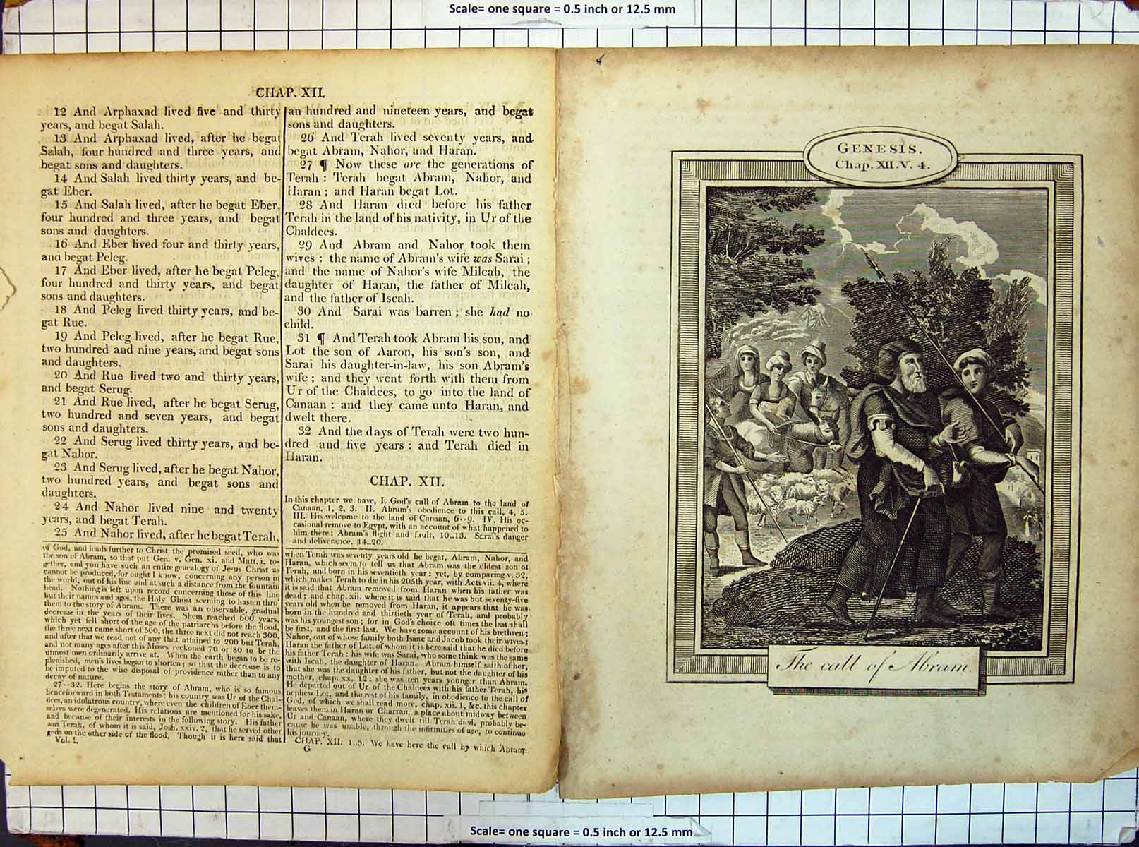 Original Old Antique Print Genesis Religion Call Abram