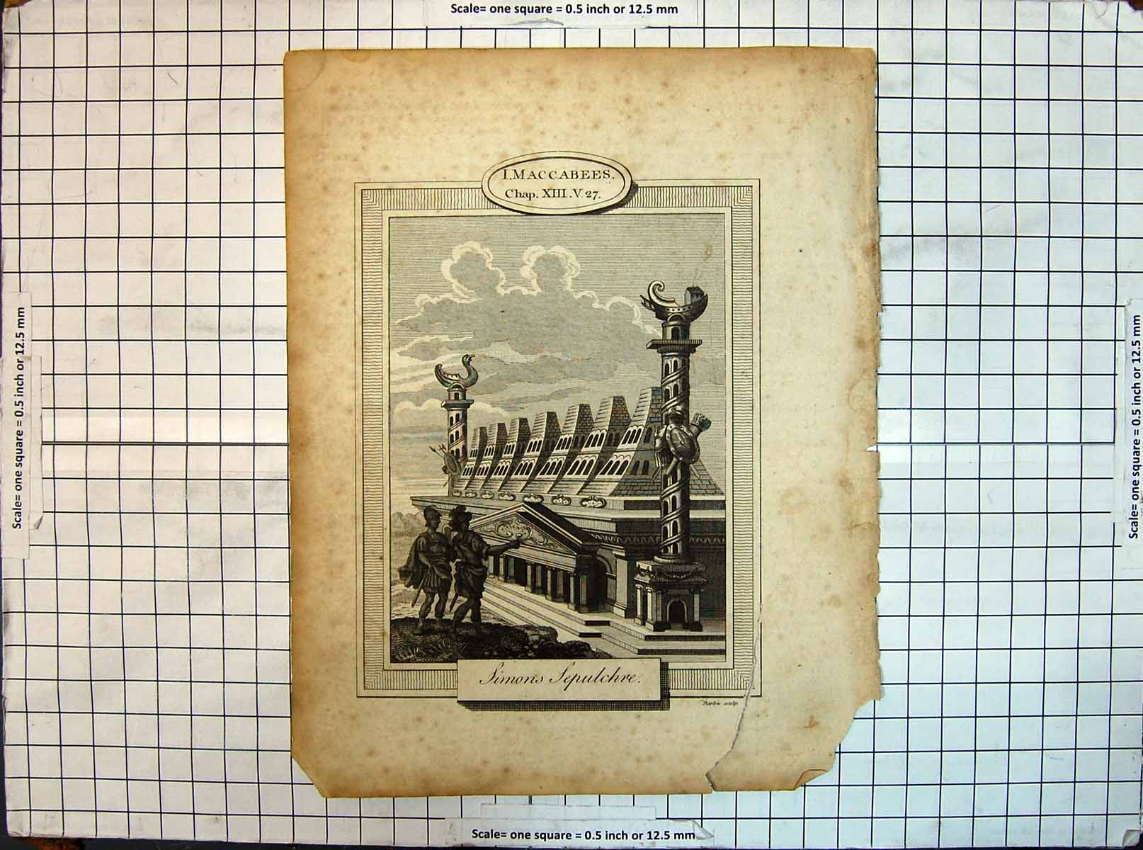 Original Old Antique Print Maccabees Simons Sepulchre Barlow