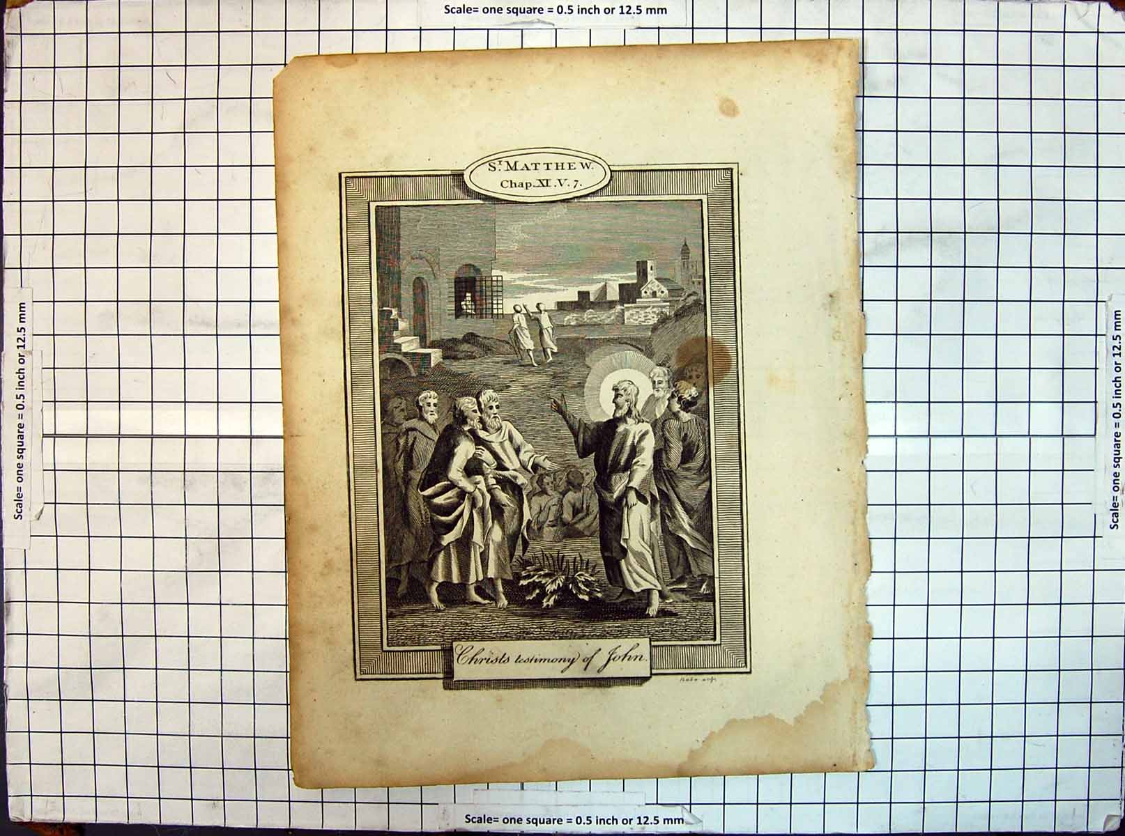 Original Old Antique Print St. Matthre Scene Christ Testimony John