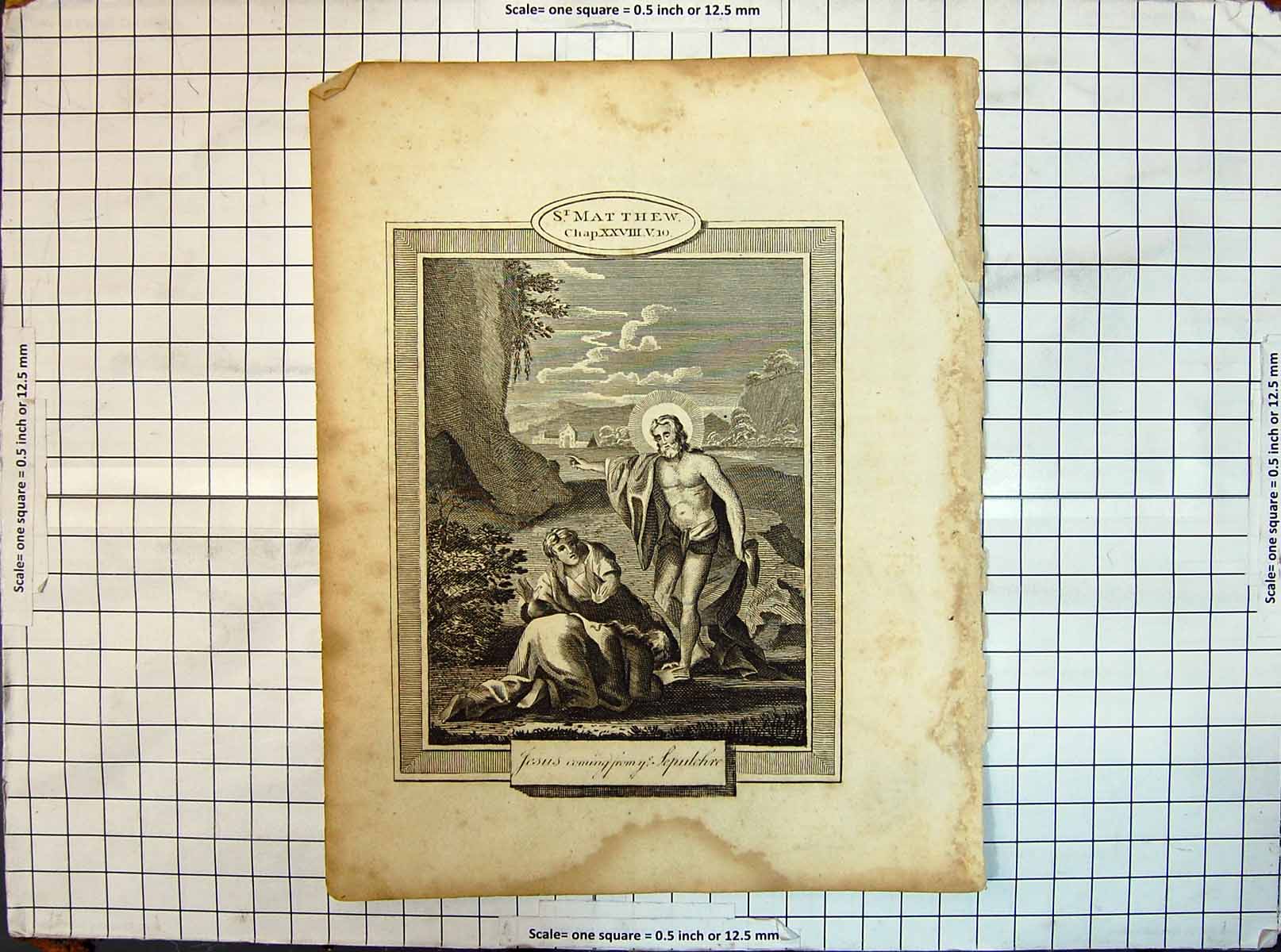 Original Old Antique Print St. Matthew Jesus Christ Sepulchre Religion