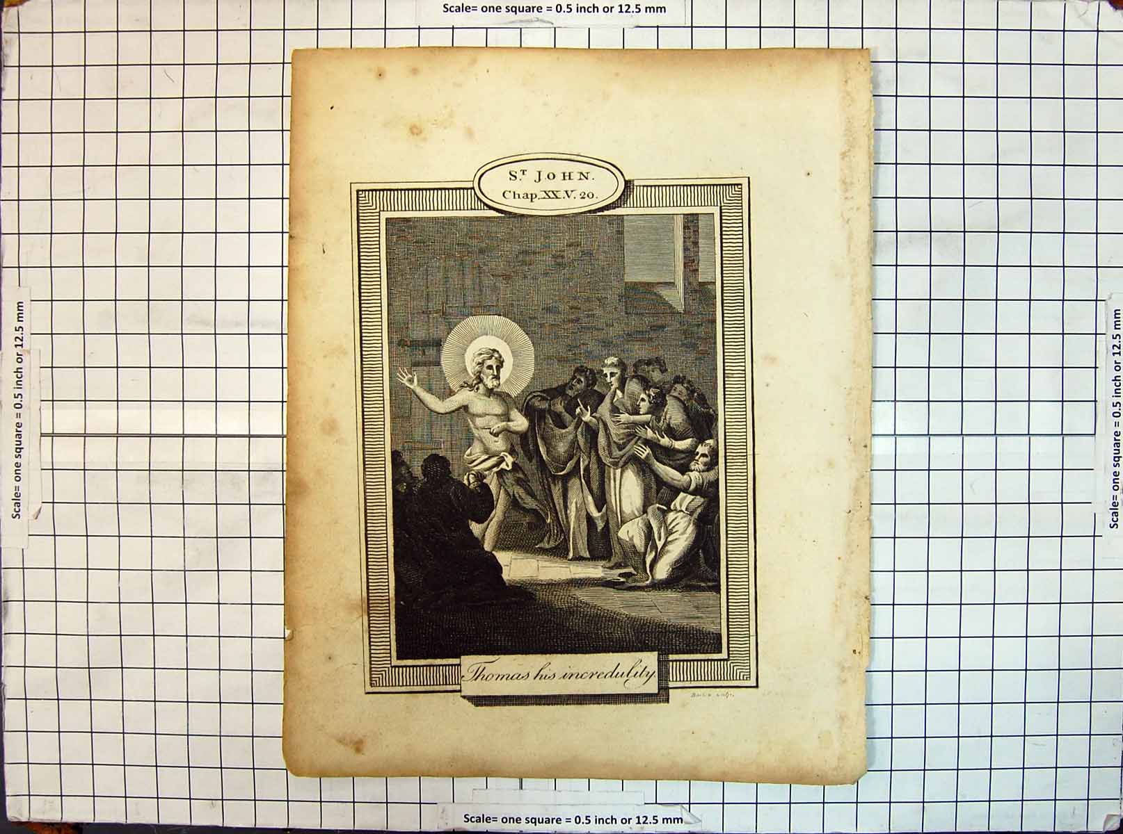 Original Old Antique Print St. John Thomas Incredulity Jesus Christ Religion