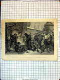 Old Antique Print Luther Burning Popes Bull Gate Wittemberg December 1520