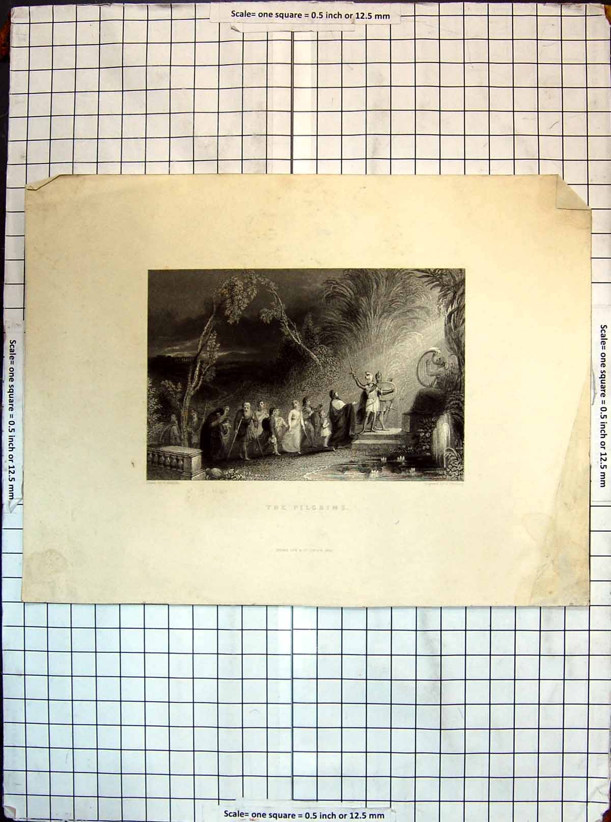 Original Old Antique Print 1835 Engraving Pilgrims Melville 19th Century
