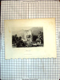 Original Old Antique Print View Merkenstein Building Mountains Payne