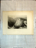 Original Old Antique Print Students Cliff Hertz Mountains Payne Engraving