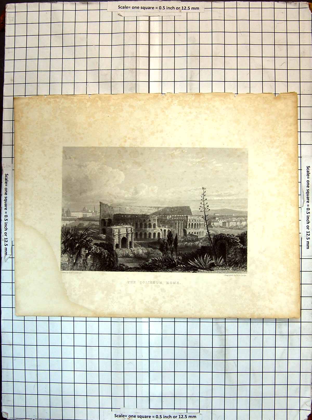 Antique Old Print Coliseum Rome Italy Architecture Engraving Cooke Cockburn