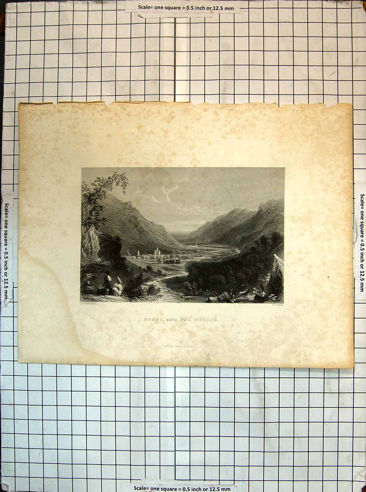 Original Old Antique Print Bobbi Val Pelice Mountains Engraving Bartlett Wallis