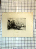 Original Old Antique Print View Presenburg Castle Boats Engraving Payne