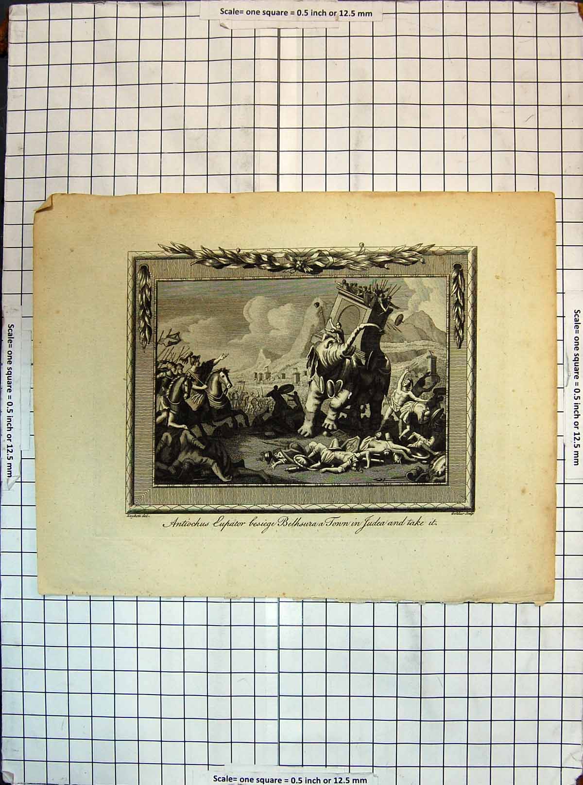 Old Antique Print Antiochus Eupator Besiege Bethsura Town Judea Religion 18th