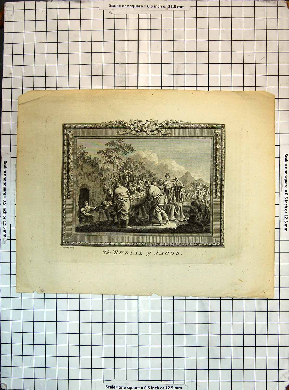 Original Old Antique Print Scene Burial Jacob Religion Luyken Napoleonic Era