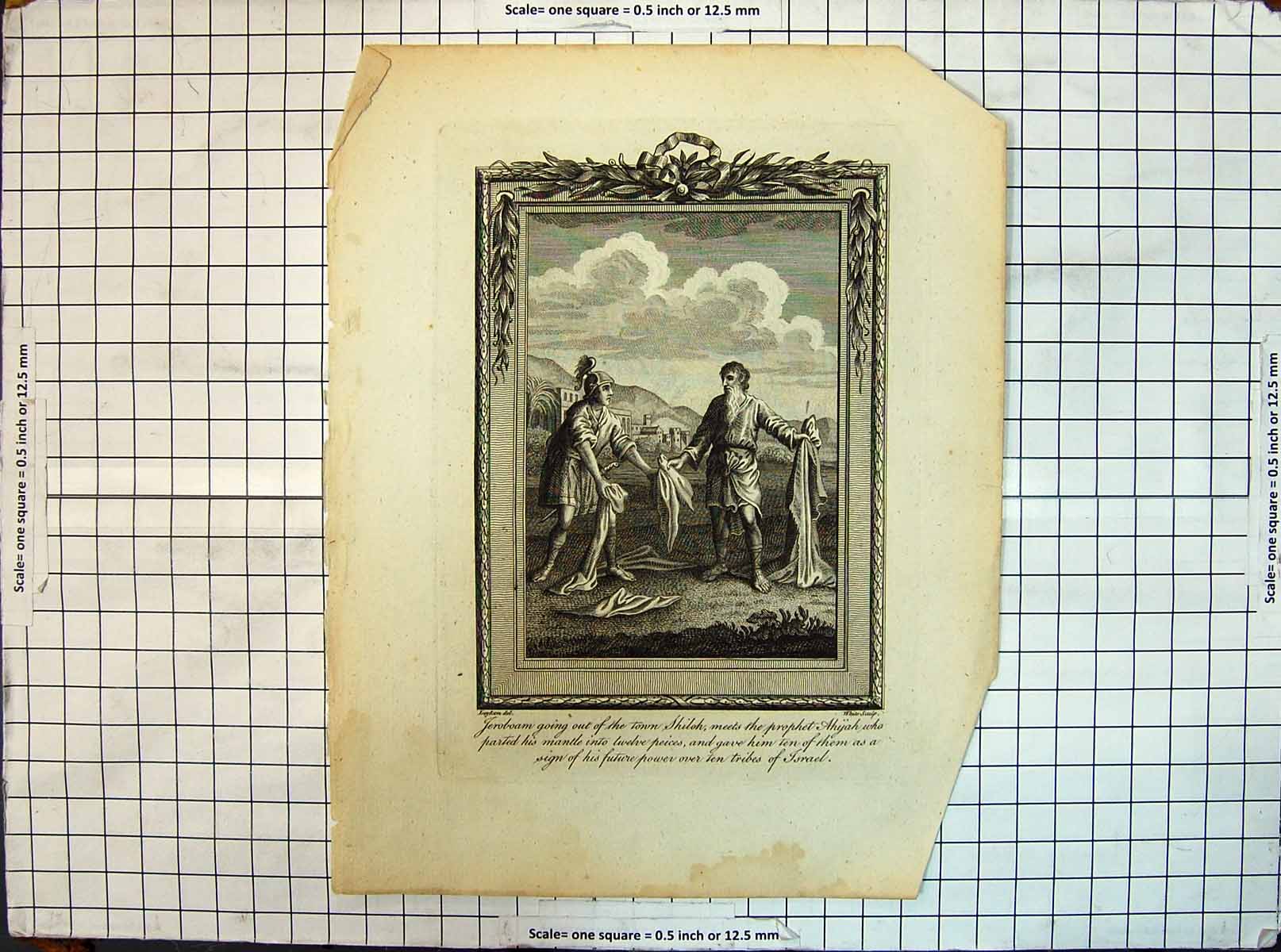 Antique Old Print Jeroboam Shiloh Ahyah Tribes Israel Religion White Luyken
