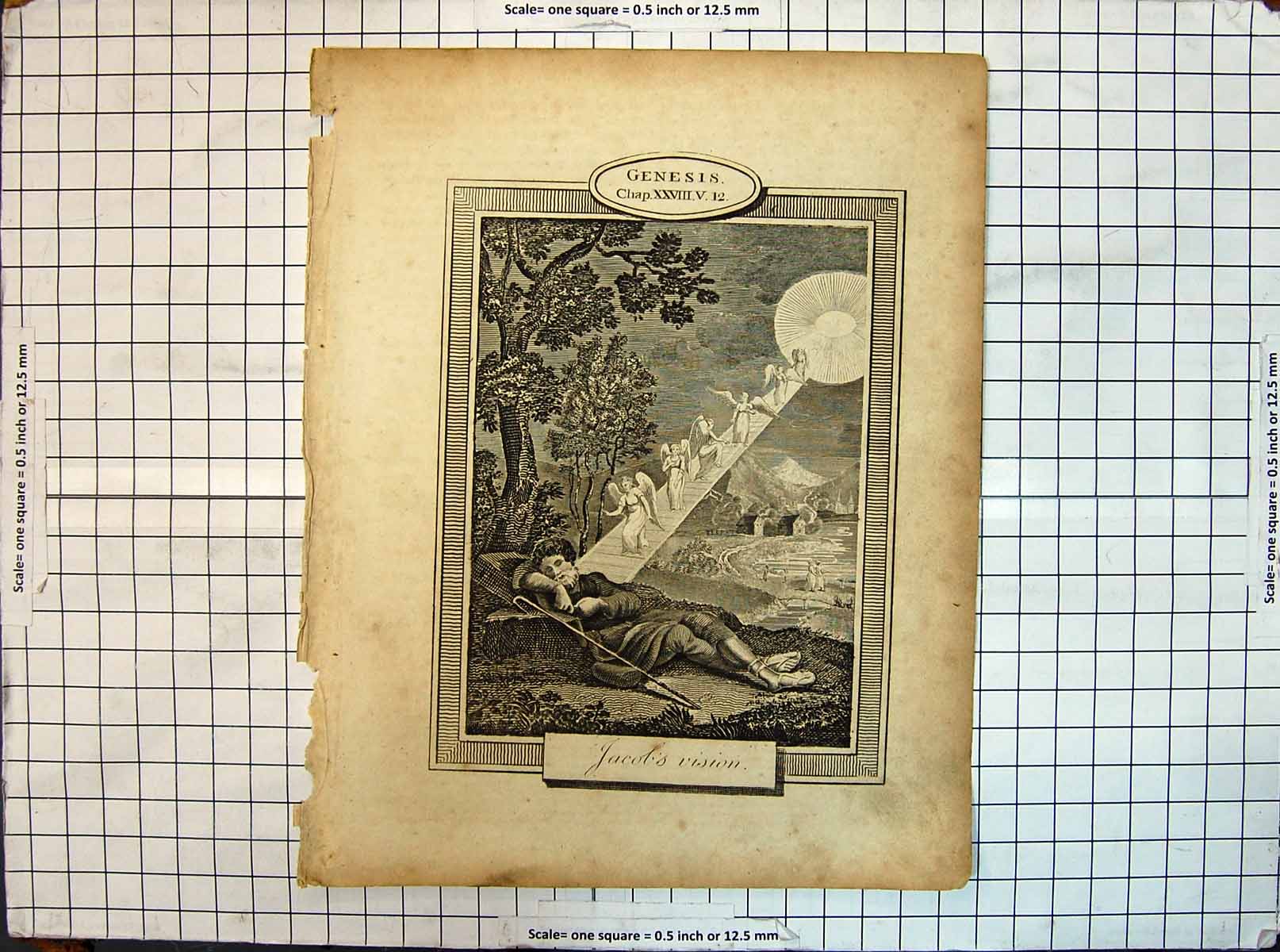 Original Old Antique Print Genesis Religion Jacob'S Vision 19th