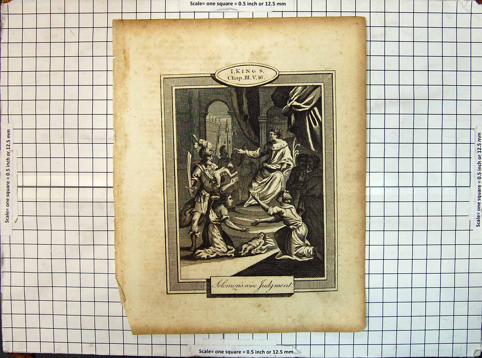 Original Old Antique Print Kings Religion Solomon Judgement 19th