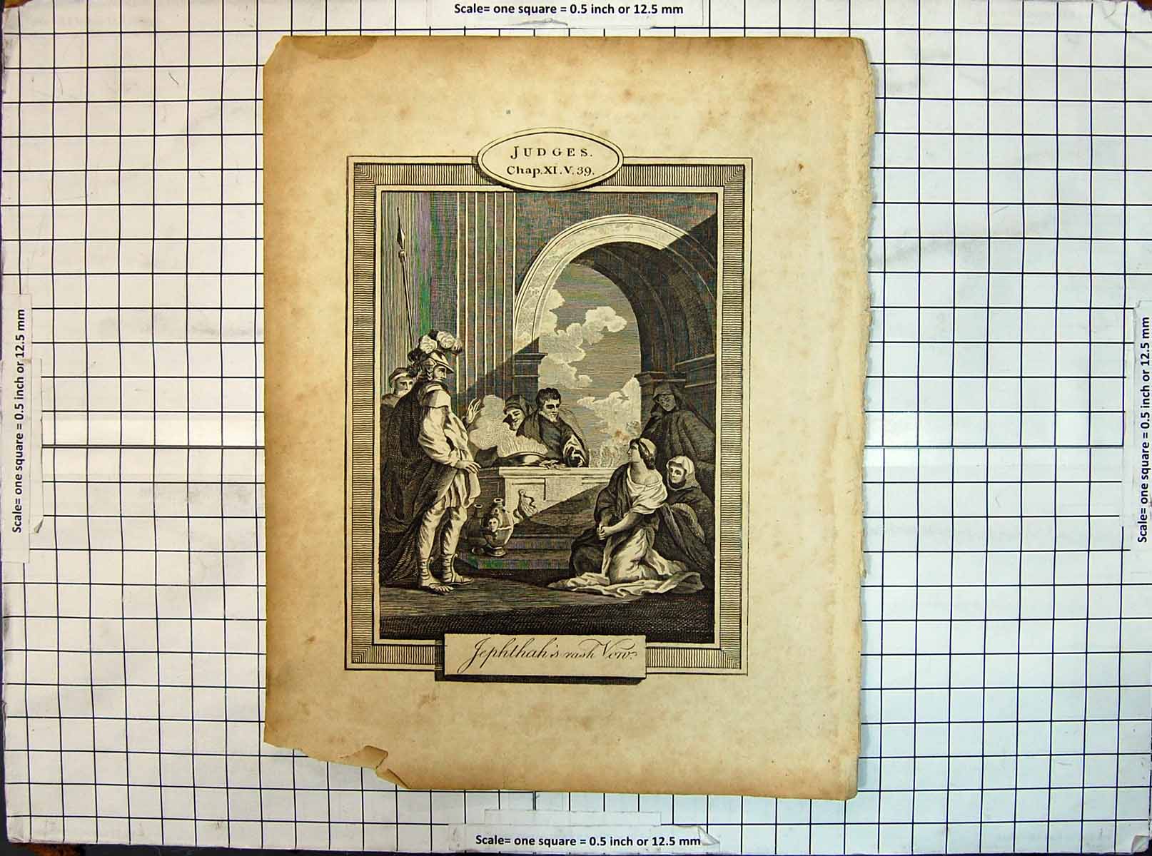 Original Old Antique Print Judges Religion Jephthah Vow Men Meeting Victorian