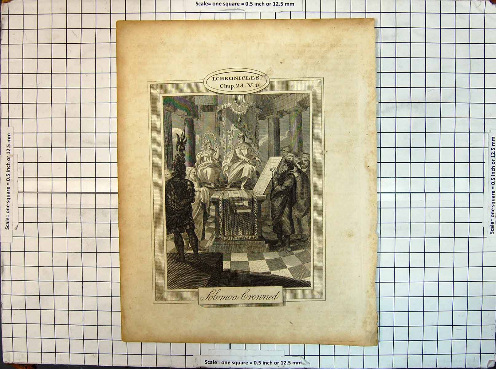 Original Old Antique Print Chronicles Religion Solomon Crowned Ceremony 20th