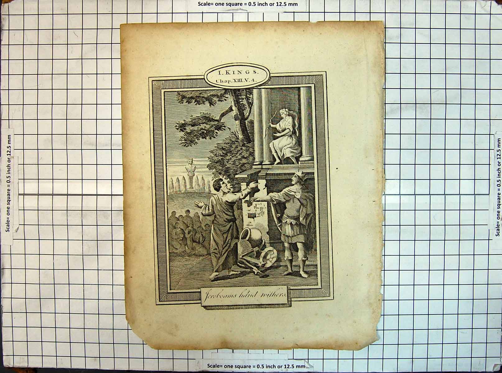 Original Old Antique Print Kings Religion Jeroboams Lady Bow Arrow 20th Century