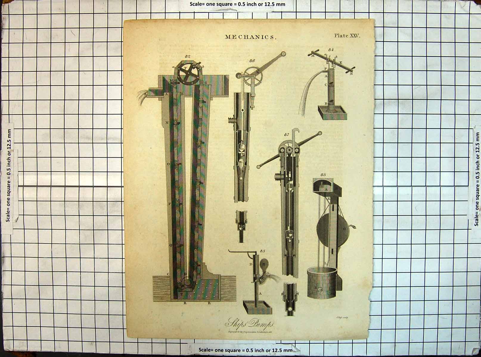 Original Old Antique Print Mechanics Ships Pumps Machinery 1818 19th Century