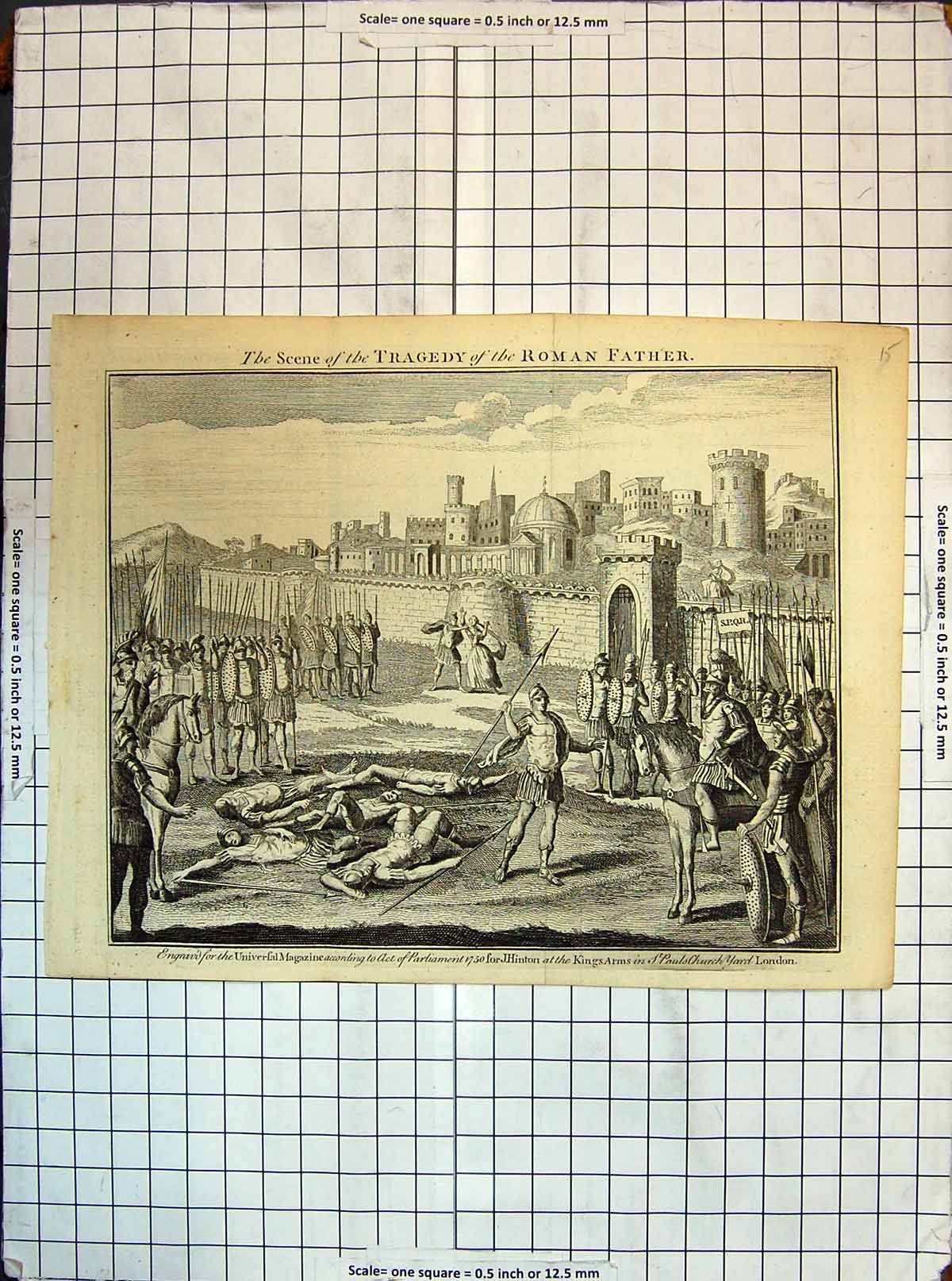 Original Old Antique Print Scene Tragedy Roman Father Murder 1750