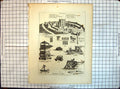 Old Antique Print Machines War Barbacan Ditch Moat Wall Ballium Catapulta