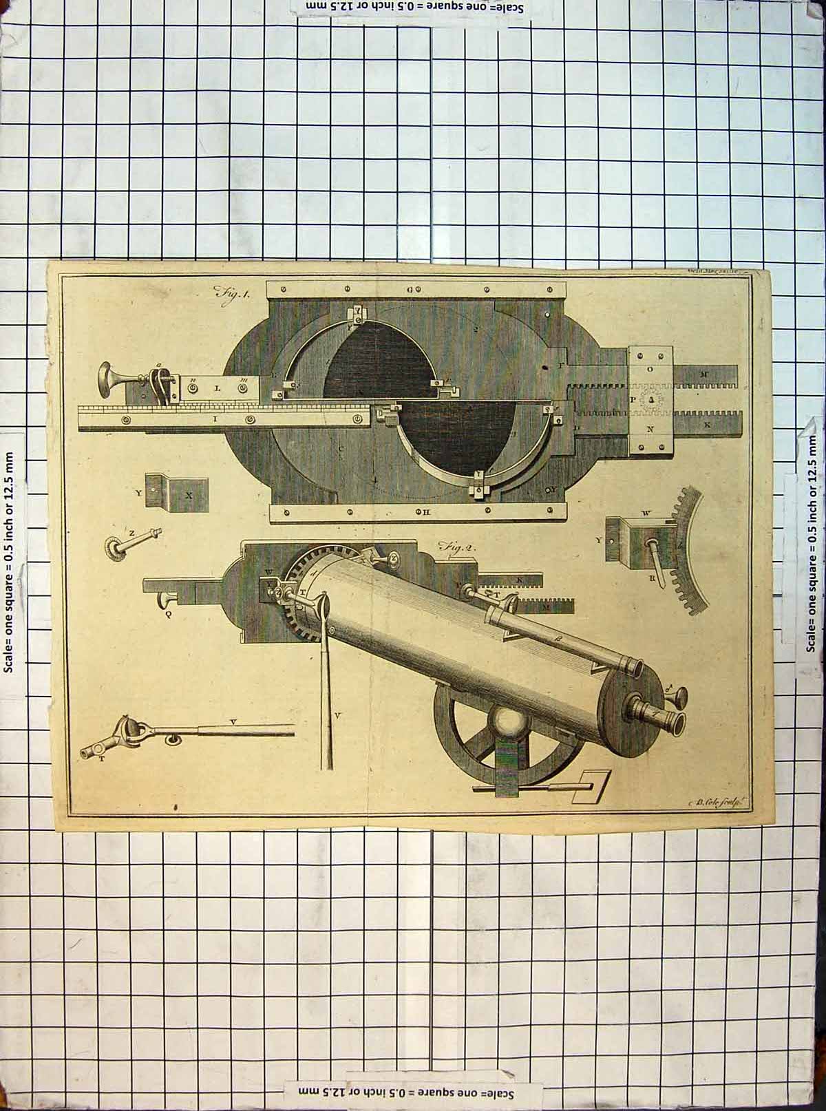 Original Old Antique Print Machinery Instruments Engraving