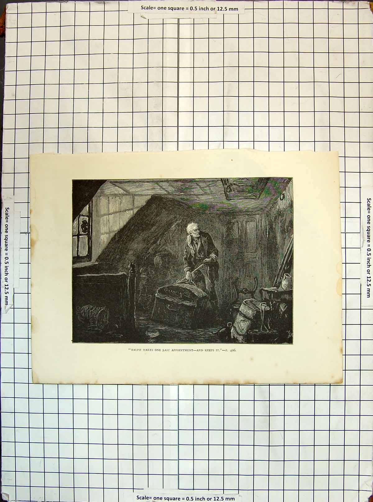 Original Old Antique Print Ralph Makes Appointment House Scene