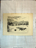 Original Old Antique Print Sunlight Scene Dead Man Countryside
