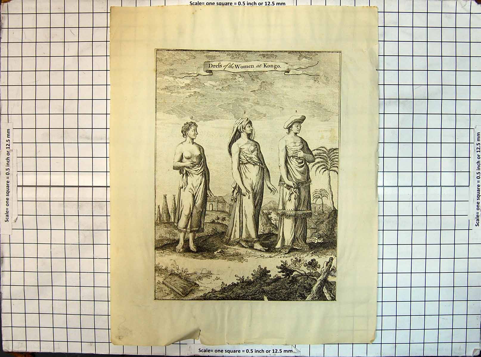 Original Old Antique Print Dress Woman Congo Fashion Ladies