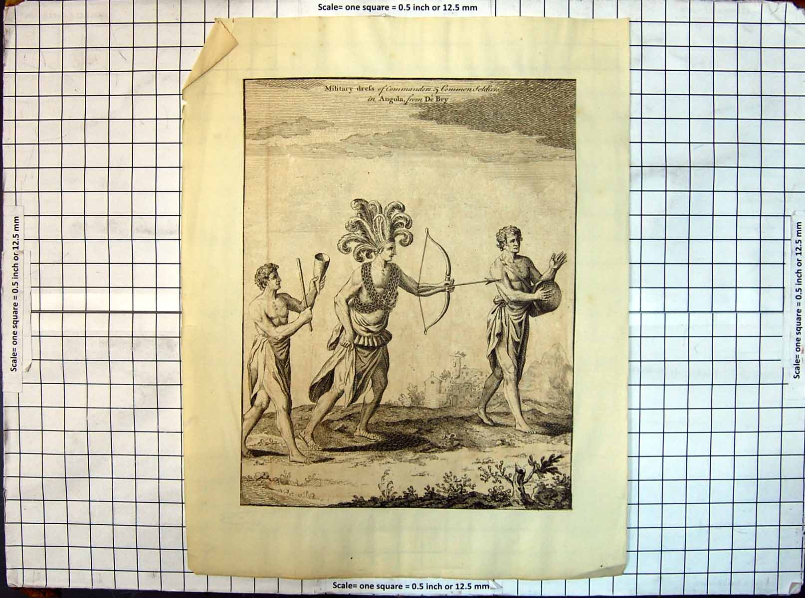 Original Old Antique Print Military Dress Common Siers Angola War Weapons
