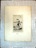 Original Old Antique Print Man Mowing Faucheur Agriculture Sketch