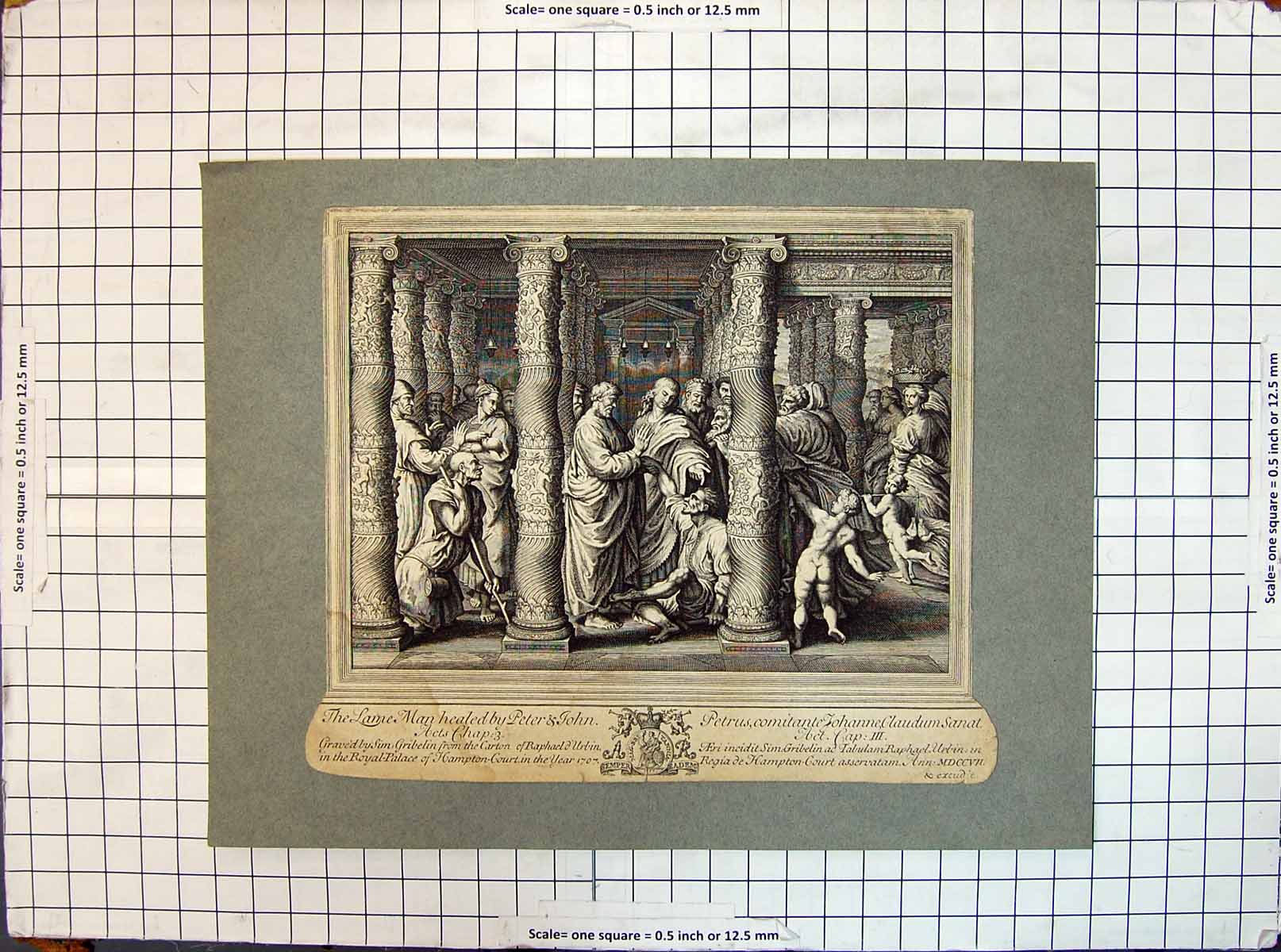 Original Old Antique Print Scene Lame Man Healed Peter John Claudum Sanat