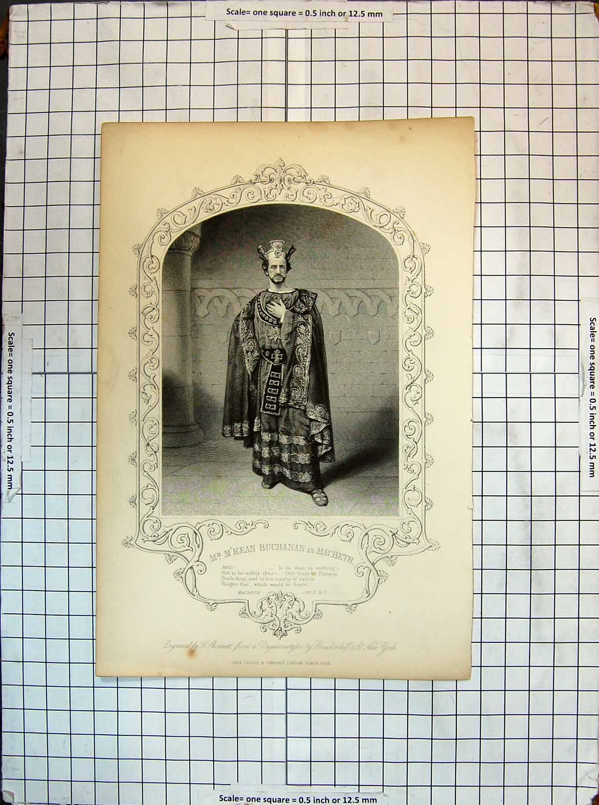 Original Old Antique Print Portrait Mr M'Kean Buchanan Macbeth Theatre Actor