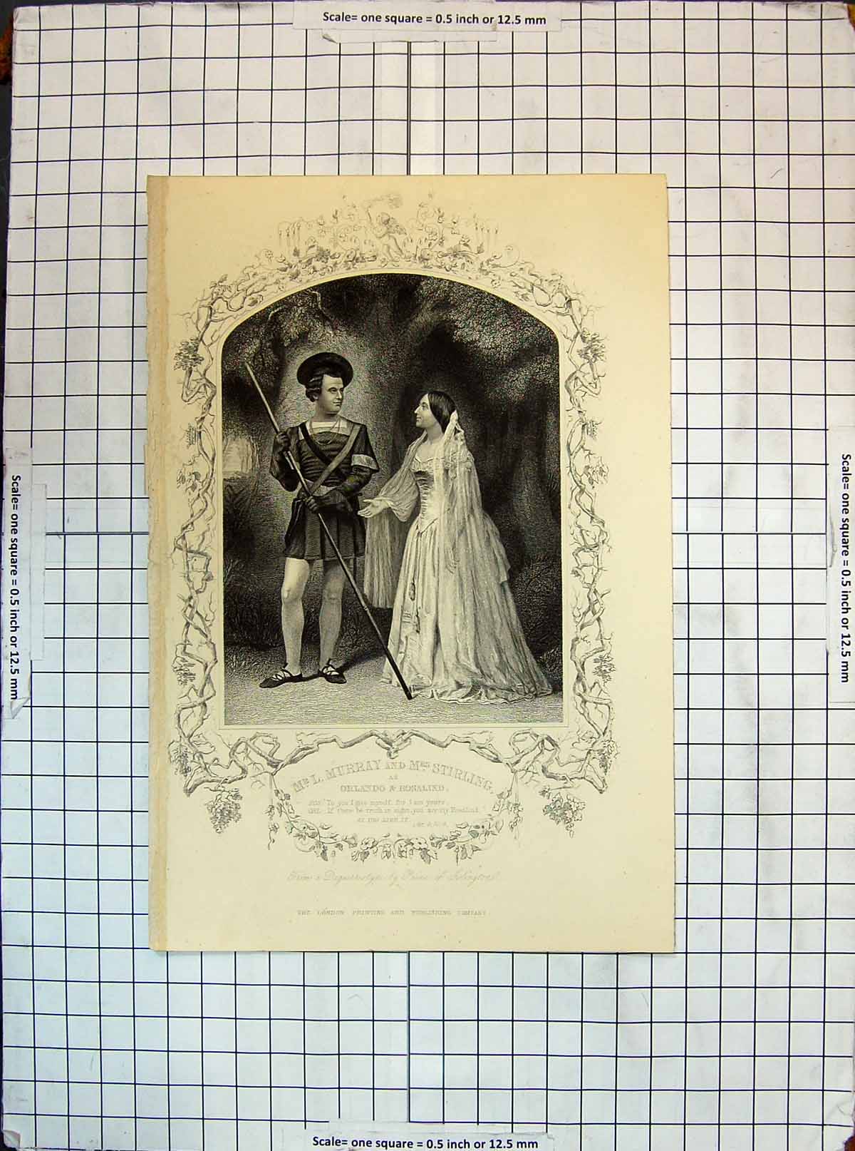 Antique Old Print Portrait Mr Murray Mrs Stirling Orlando Rosalind Theatre