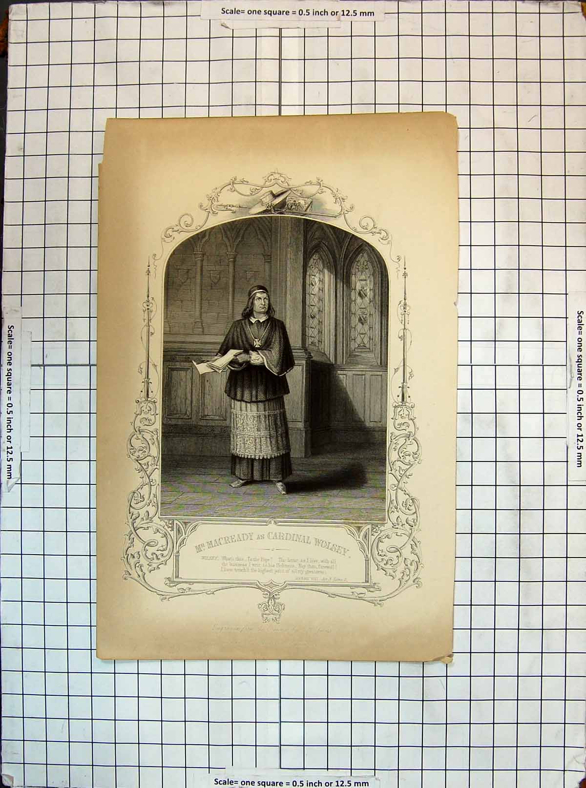 Original Old Antique Print Portrait Macready Cardinal Wolsey Theatre Actor