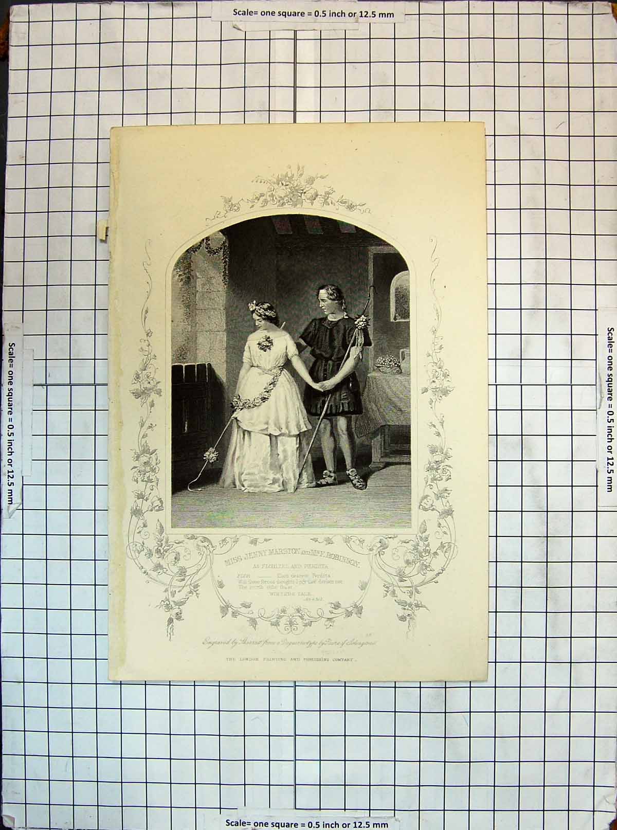 Antique Old Print Portrait Jenny Marston Mr Robinson Florizel Perdita Theatre