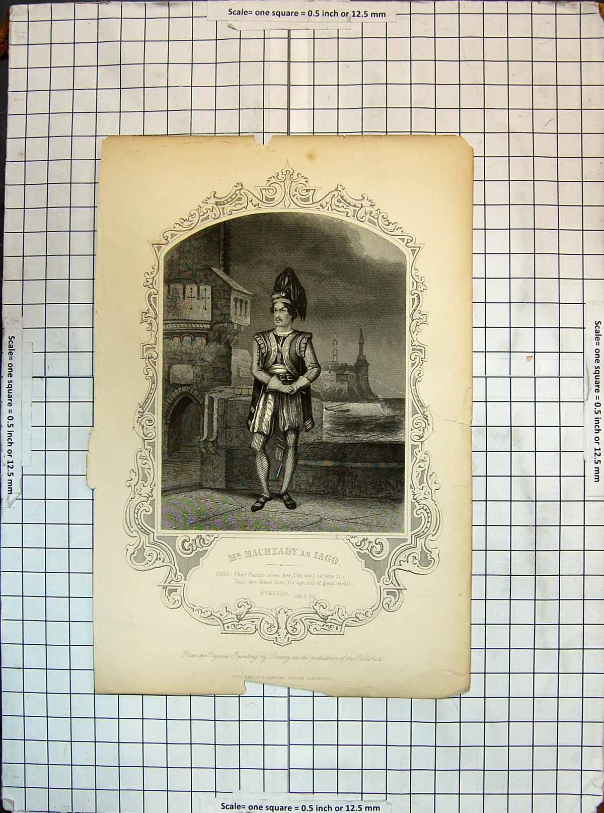Original Old Antique Print Portrait Mr Macready Lago Theatre Actor Othello