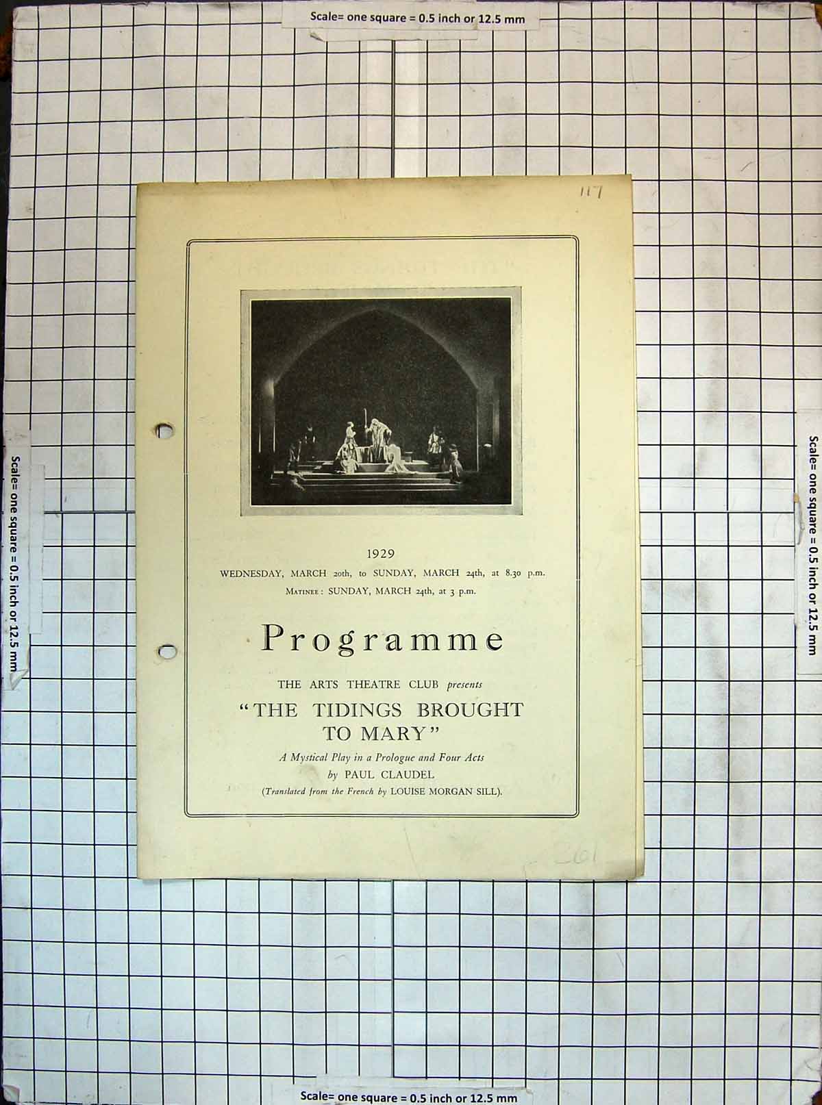 Antique Old Print 1929 Programme Arts Theatre Club Tidings Brought To Mary 20th