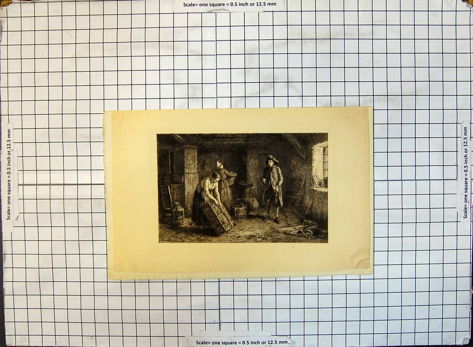 Original Old Antique Print Family Home Farm Agriculture