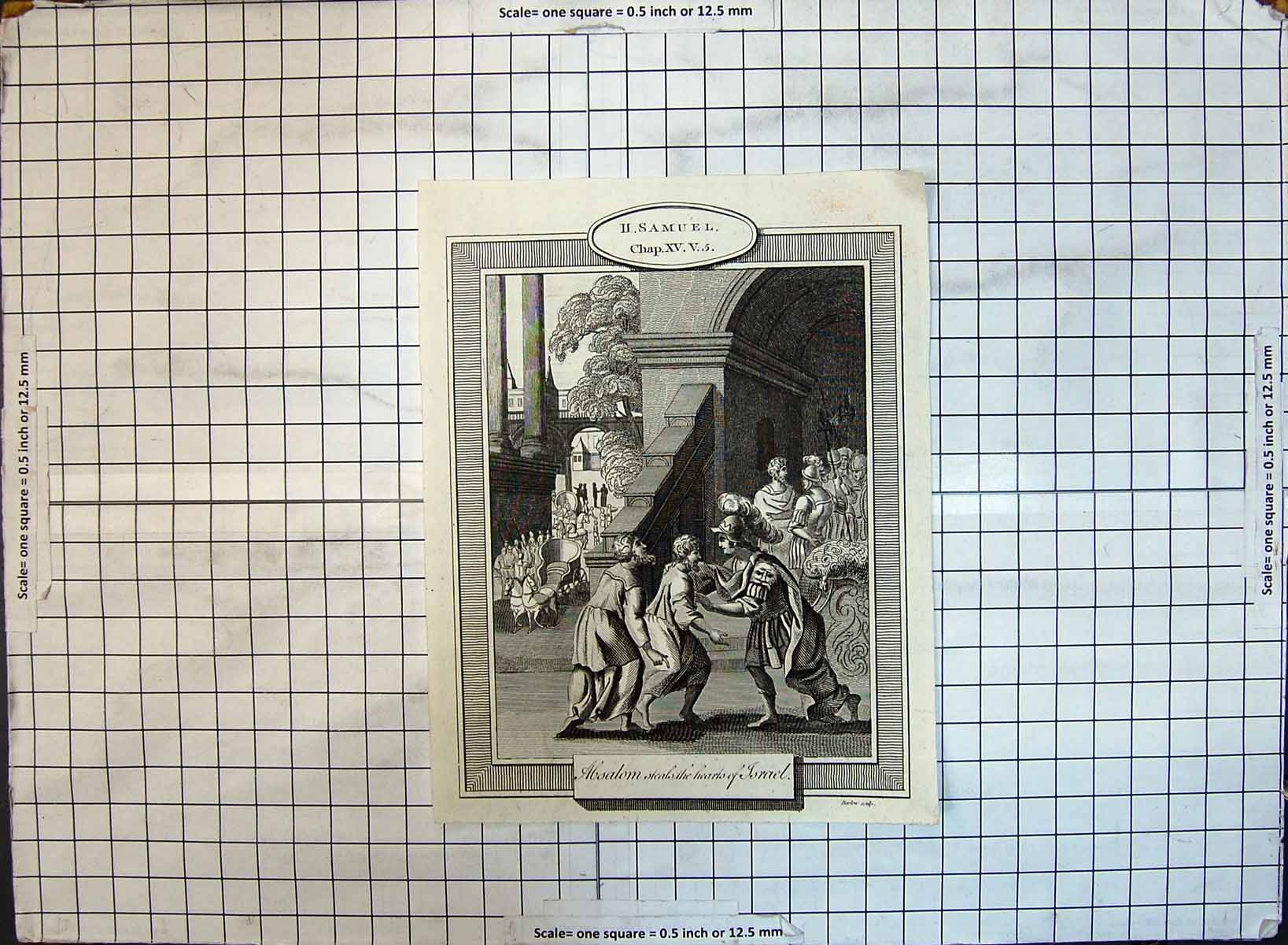 Original Old Antique Print Religion Samule Absalom Steals Heart Israel