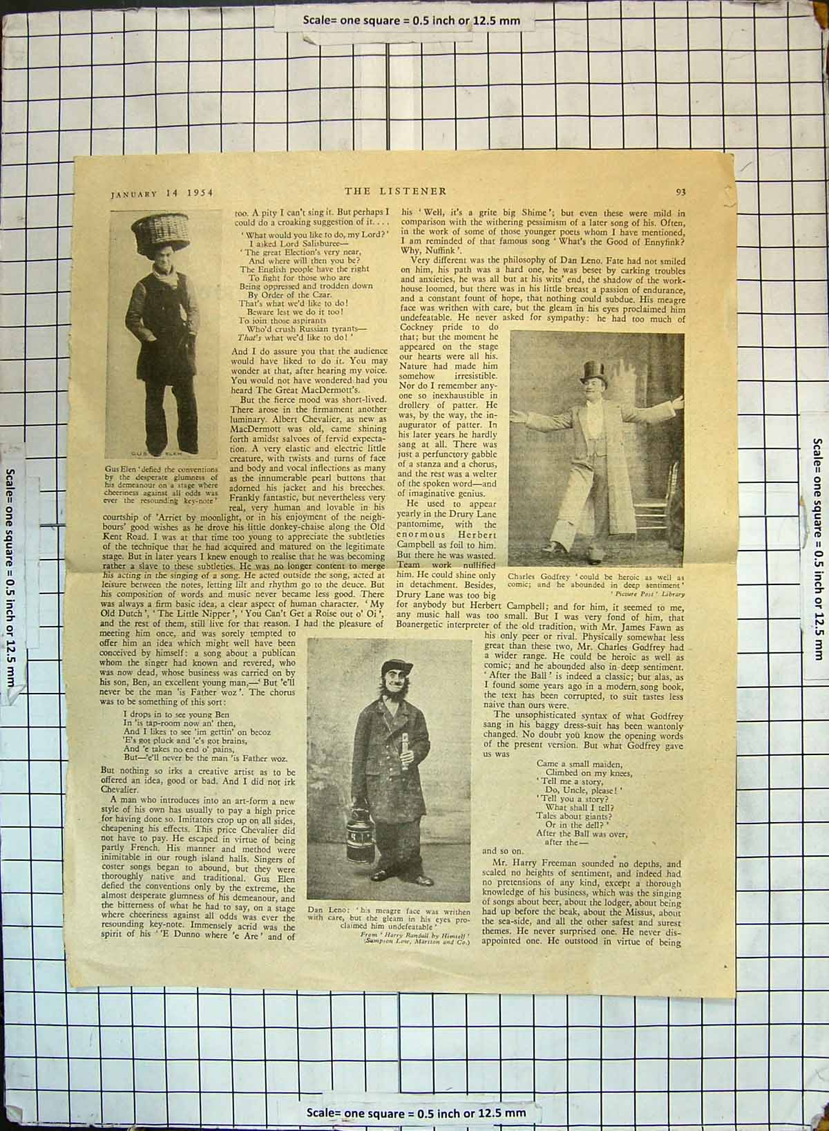 Original Old Vintage Print 1954 Gus Ellen Charles Godfrey Dan Leno Portrait