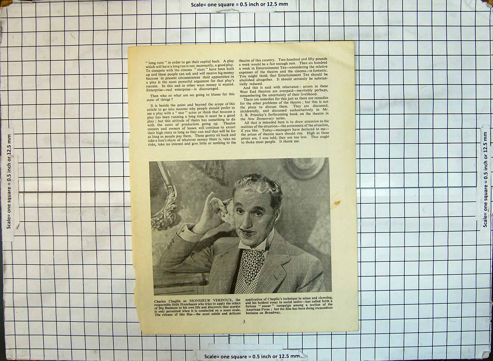 Original Old Antique Print Portrait Charles Chaplin Monsieur Verdoux Frenchman
