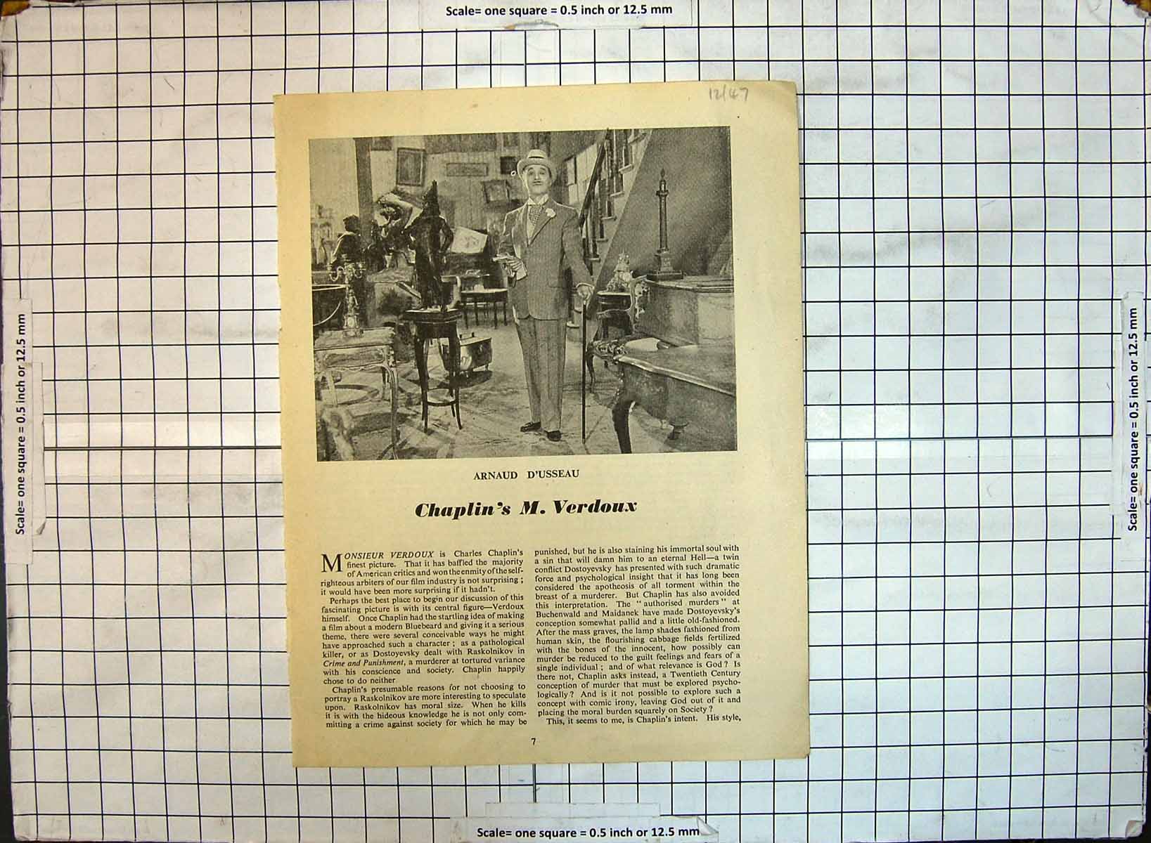 Antique Old Print Portrait Monsieur Verdoux Charles Chaplin Arnaud D'Usseau