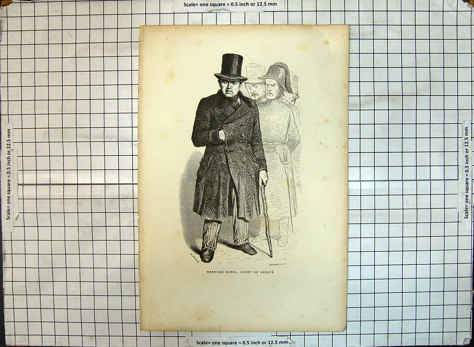 Original Old Antique Print French Portrait Narcisse Borel Agent Surete