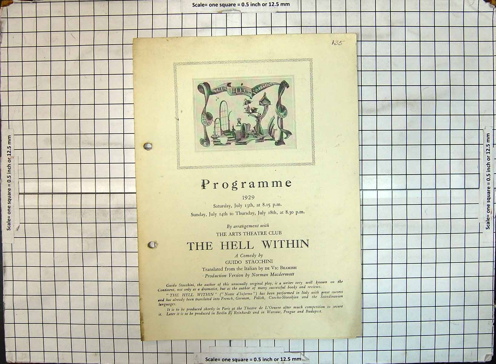 Old Theatre Programme 1929 Arts Club Hell Withing Guido Stacchini Mac 20th