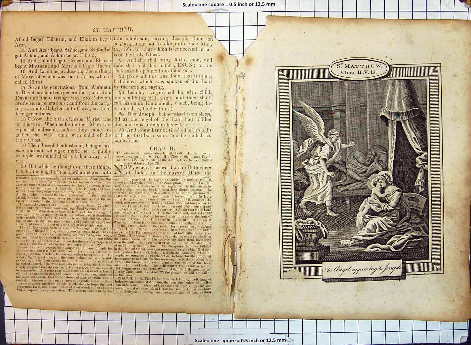 Antique Old Print Religion New Testament Jesus Christ Angel Appearing Joseph
