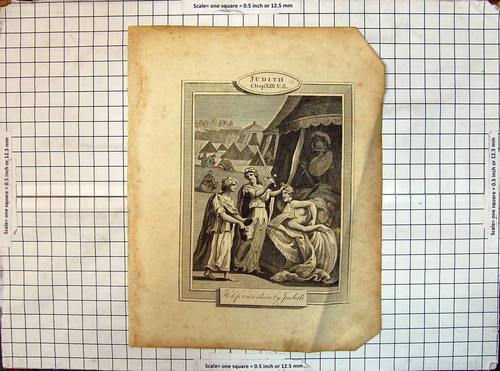 Original Old Antique Print Engraving Judith Scene Judith Slain Religion Bible