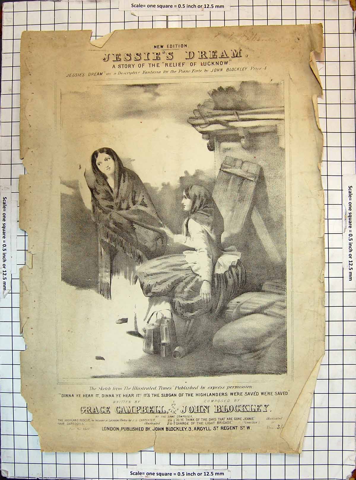 Old Antique Print Engraving Story Relief Lucknow Ladies Campbell Blockley