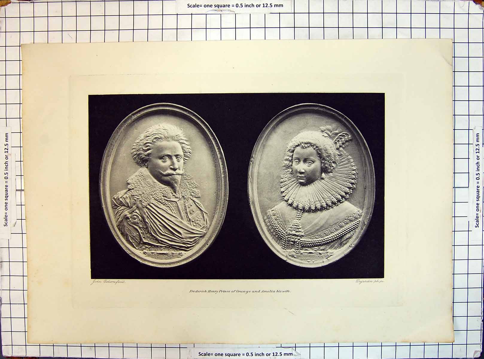 Antique Print Engraving Frederick Henry Prince Orange Amelia Wife Portrait